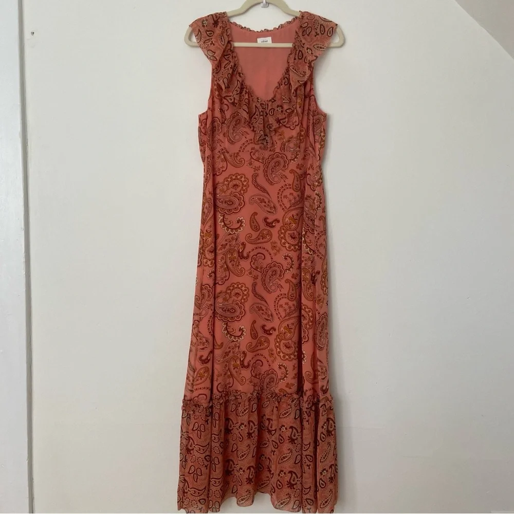 Wilfred Aritzia Naomi Dress size 10 Vintage Paisley Print Maxi Dress Chiffon - Picture 2 of 9